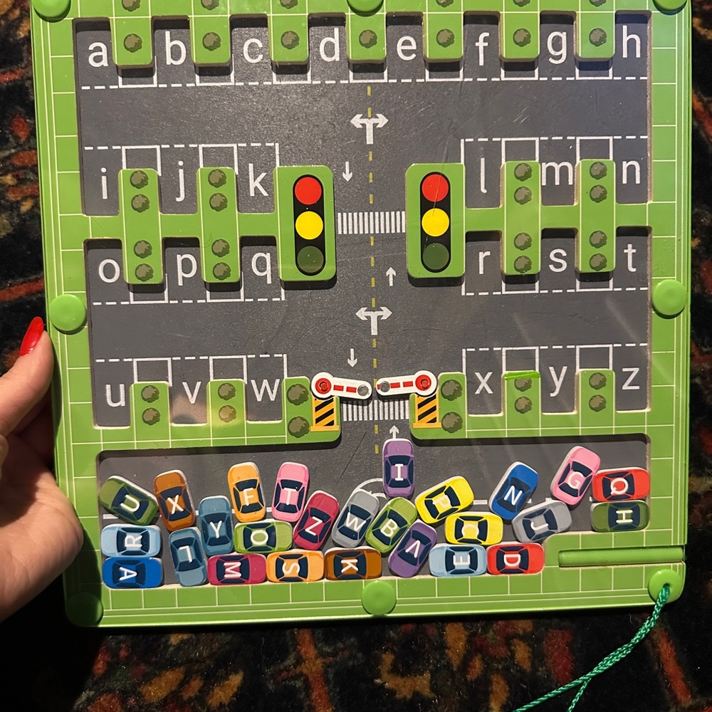 Magnetic Alphabet Parking Board Toy - Green Playboard with Colorful Letter Cars